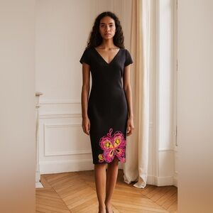 Boutique Moschino Butterfly Embroidered Shift Dress Black Short Sleeve Size 10